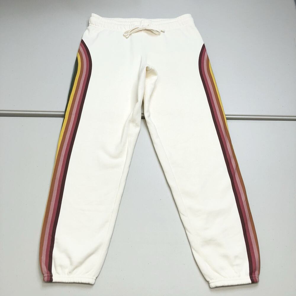 Marine Layer White Joggers with Multicolor Stripes